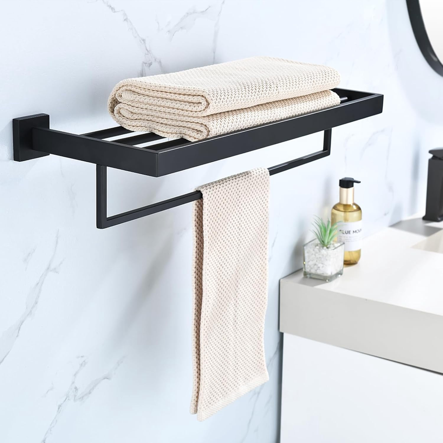 Black Towel Rack 24'' Bath Towel Shelf with Towel Bars SUS304 Matte ...