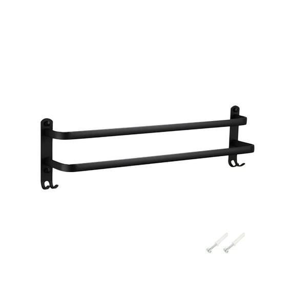 Black Towel Rack, Kadlawus Black Towel Rack, Space Aluminum Bathroom Towel Holder, Upper and Lower Double Bar Towel Rod, Wall Mounted Drying Rack for Kitchen, Laundry, and Entryway