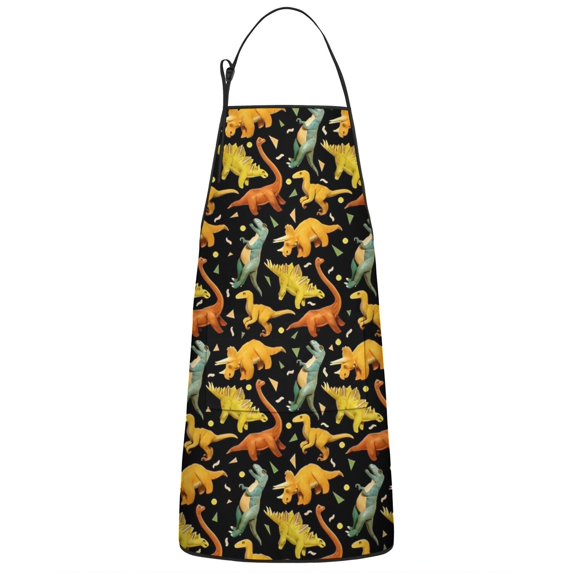 Black Toy Like Dinosaurs Pattern Apron-Garden Aprons for Women with Pockets-Cotton Linen Waterproof Kitchen Cooking Gardening Aprons Adjustable for Kitchen,Cooking,BBQ and Salon 33x27 Inch