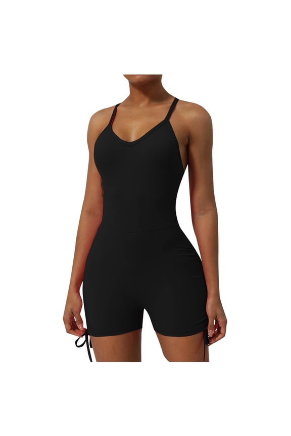 Black Track Gym Yoga Stretchy Jogger Going Out Overalls Shortalls for Women Fall Summer Bodycon Wrap Criss Cross Basic Overalls Shortalls Shorts Rompers Women 2026 S