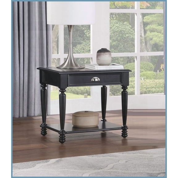 Black Traditional Coffee Table with Wooden Drawer & Bottom Shelf for Living Room, Space-Saving Storage
