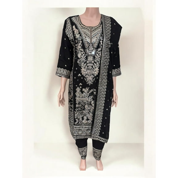 Black Traditional Designer Salwar Kameez Suit, Cultural Wear for Women, 212