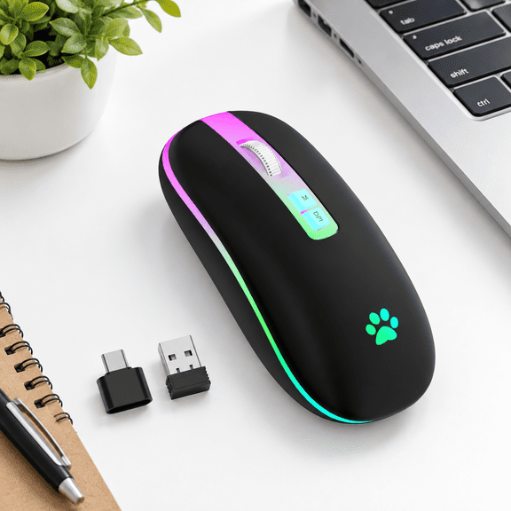 Black-Transparent Nose 2.4G Rechargeable Wireless Optical Computer Mouse for Laptops and Desktops