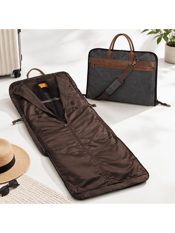 Black Travel Garment Bag with Laptop Compartment for Suits and Long Coats