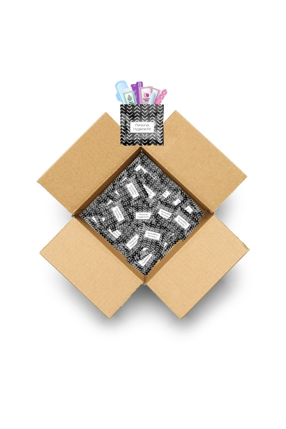 Black Treads Style Menstrual Kit All-in-One 100 Pack | Convenience on The Go | Period Kit Pack for Travelling or just When Youre Out | Individually Wrapped Feminine Hygiene Products