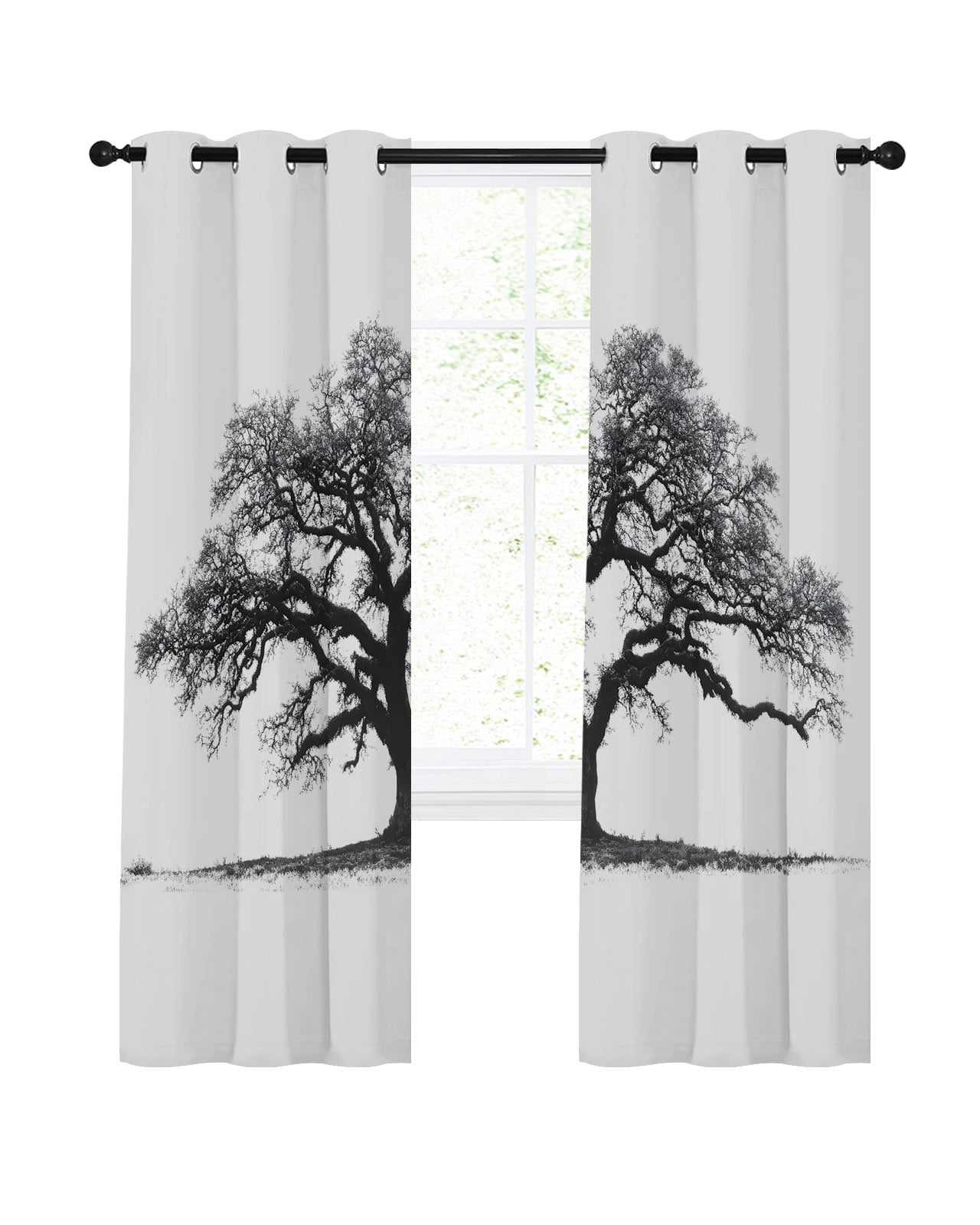 Black Tree Blackout Curtains 63 Inches Length, Solitary Minimal Wide ...