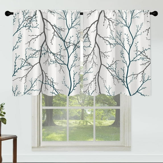 Black Tree Curtains 27 Inches Wide 24 Inches Length 2 Panels Vintage Leaf Rod Pocket Window Curtain Plant Printed Curtains for Kitchen Bathroom