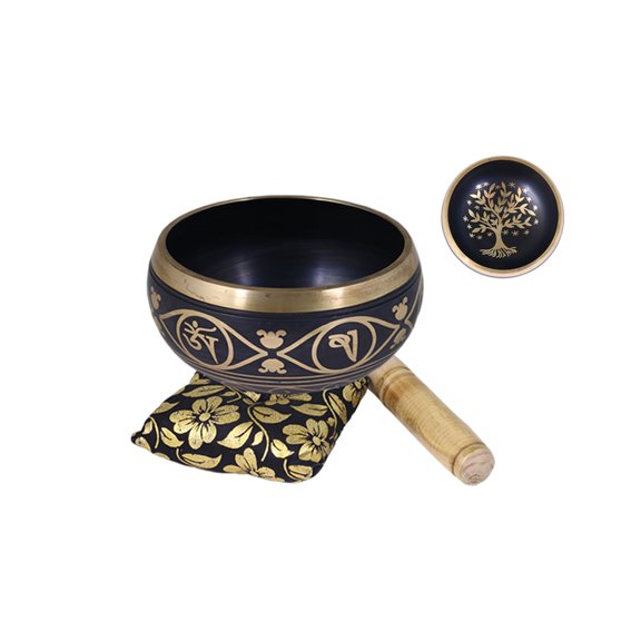 Black Tree of Life Tibetan 4.25" Singing Bowl Cushion and Stick