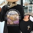 thumbnail image 1 of Black Trendy Cracked Art Faith Quote Graphic Tees Print Tshirt Womans S-5XL Shirts Loose Tops, 1 of 4