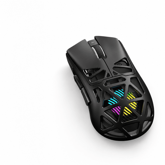 Black Tri-Mode Wireless Gaming Mouse with 12000 DPI and RGB Lighting for PC Laptop