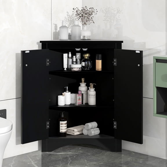 Black Triangle Cabinet with Adjustable Shelves - Meets Diverse Home Storage Needs