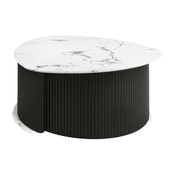 Black Triangle Coffee Table with Fluted Pedestal Base MDF and Iron Frame