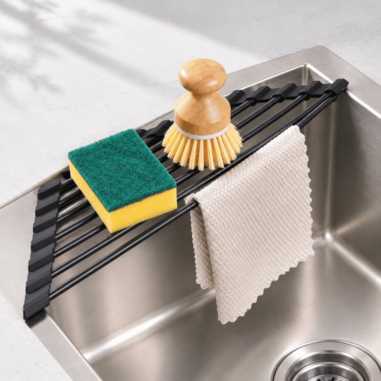 Black Triangle Roll Up Dish Drying Rack, 304 Stainless Steel Silicone ...