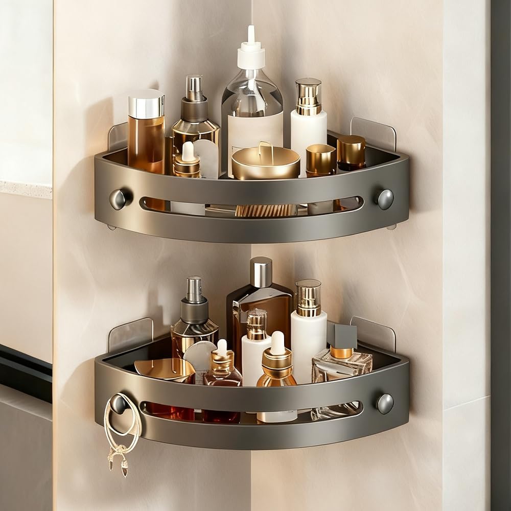 Shower Tree Storage Black Triangle Shower Caddy | No Drill Adhesive Corner Shelves | Rust ...