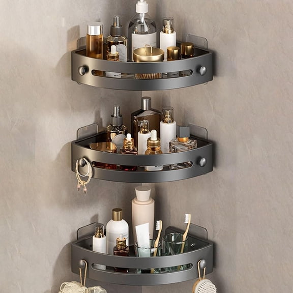 Black Triangle Shower Caddy, Drill Free Wall Mountshower Organizer,Plastic Organizer Shelf with Drainage Holes,for Kitchen, Bathroom, no Cracking