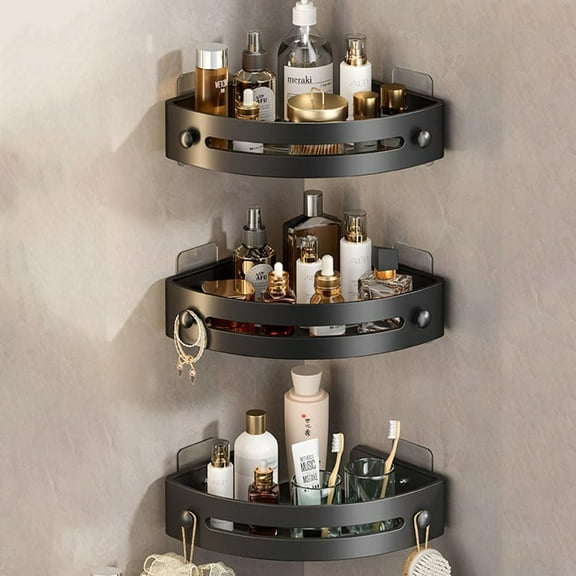 Black Triangle Shower Caddy, Drill Free Wall Mountshower Organizer,Plastic Organizer Shelf with Drainage Holes,for Kitchen, Bathroom, no Cracking