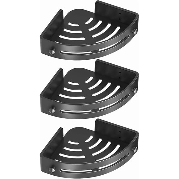 Black Triangle Shower Caddy | No Drill Adhesive Corner Shelves | Rust-Proof Bathroom Storage Shower Organizer for Showers, Kitchens & RVs