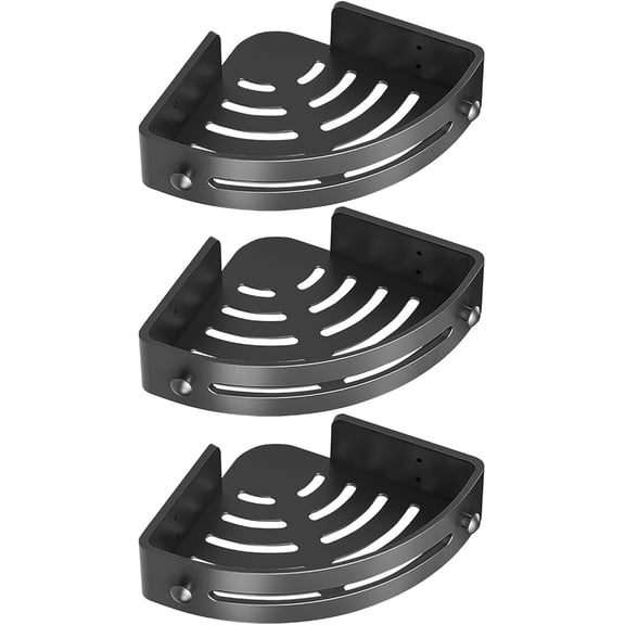 Black Triangle Shower Caddy | No Drill Adhesive Corner Shelves | Rust-Proof Bathroom Storage Shower Organizer for Showers, Kitchens & RVs