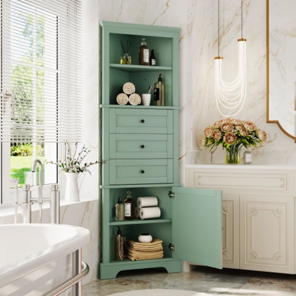 Black Triangle Tall Cabinet 3 Drawers And Adjustable Shees For Bathroom Kitchen Or Living Room MDF Board With Painted Finish (WF306469AAG New Color)