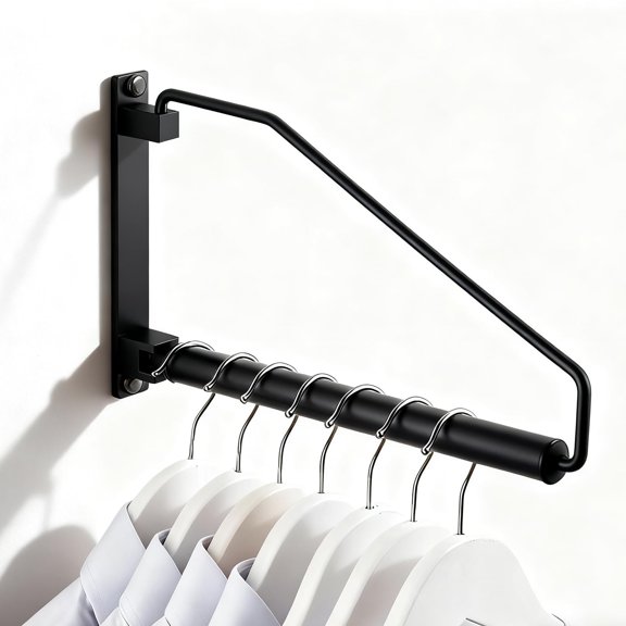 Black Triangle Wall Mounted Folding Clothes Rack Swing Clothing Storage Organizer