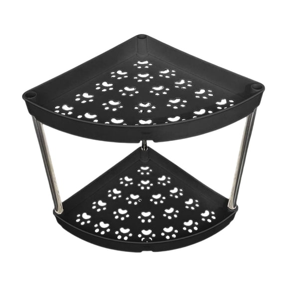 Black Triangular Corner Spice Rack - 2-Tier Countertop Organizer for Kitchen Bathroom & Vanity - Multi-Shelf Storage for Spices, Jars & Cosmetics - Easy Assembly, Durable Space-Saving Design