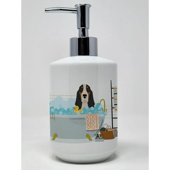 Black Tricolor Basset Hound Ceramic Soap Dispenser