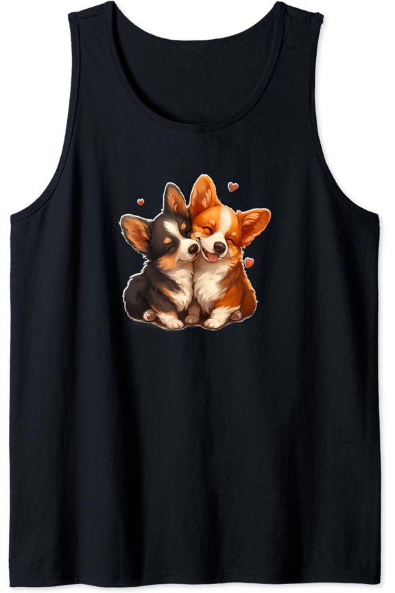 Black Tricolor Corgi Tank Top Size S-3XL