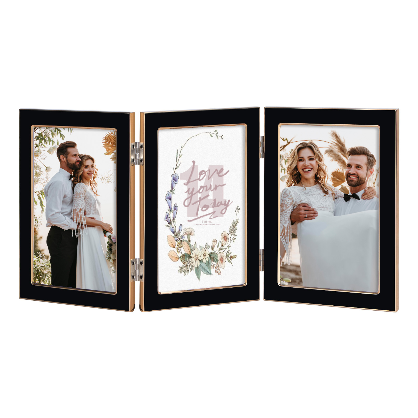 Sfugno 4x6 Picture Frame Rustic Wood Hinged Folding Triple Picture