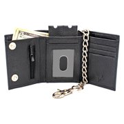 Trifold Chain Wallet for Men RFID Blocking Leather Wallet Black Snaps Closer Zip Pouch