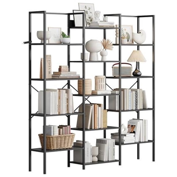 Black Triple Column Multi Display Shelf Industrial Style Large Bookshelf