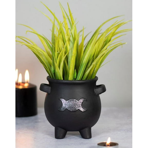 Black Triple Moon Cauldron Terracotta Succulent Plant Planter Pot Or Pen Holder