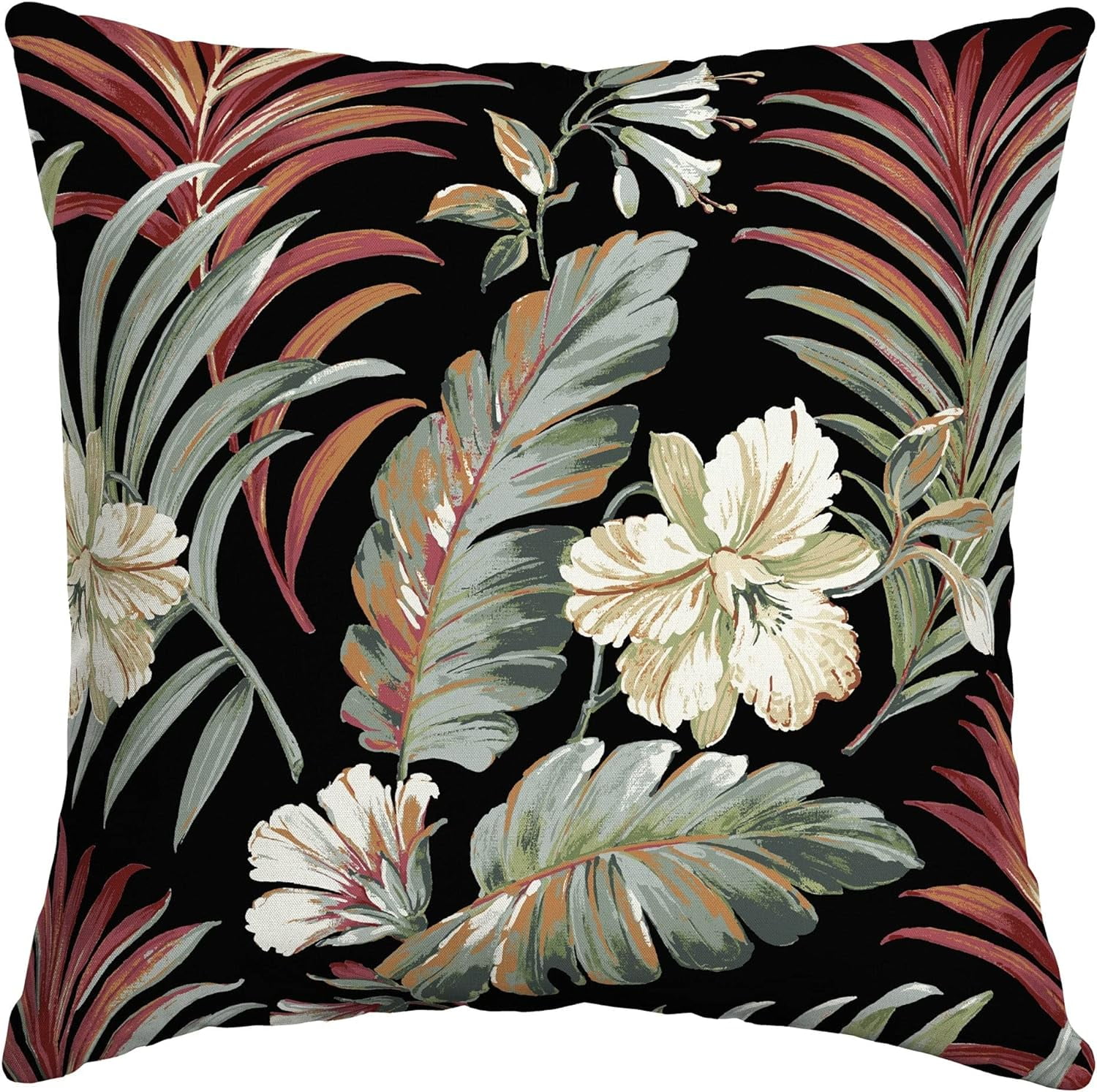 Simone Black Tropical 16" Square Outdoor Pillow
