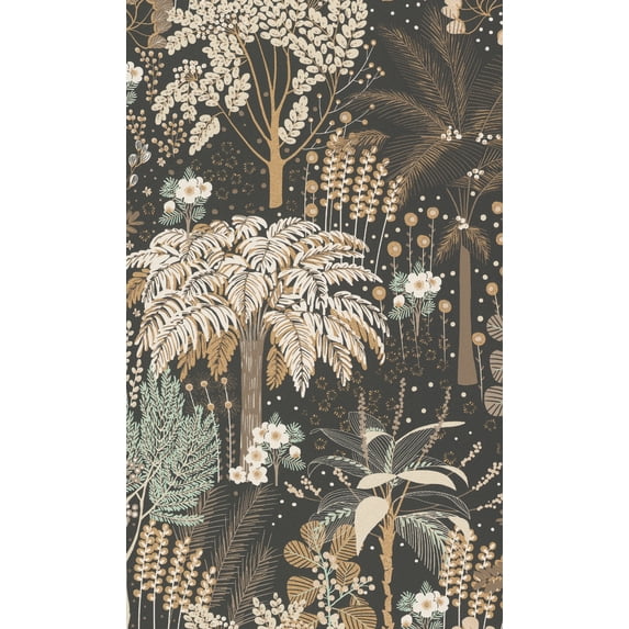 Black Tropical Trees Metallic Wallpaper R8369