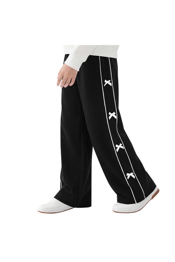 Black Trousers Pants for Kids Girl Boy Summer Fall Loose Fit Casual Bow Tie Flare Wide Leg Elastic Waist Basic Long Bootcut Leg Trousers Pants Kid 2026 Clothing 11 Year