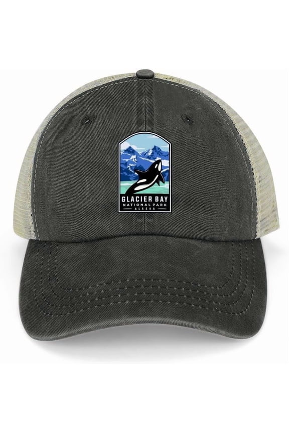 Black Trucker Hat Mesh Snapback Cap for Men Hiking Cap Glacier Bay National Park Cap