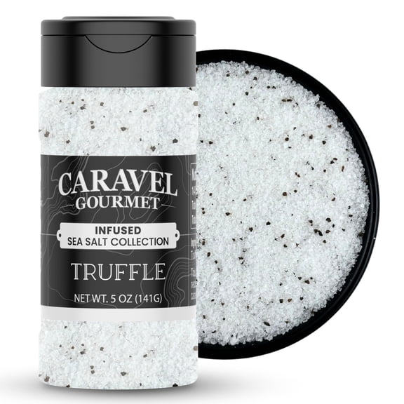 Black Truffle Salt for Seasoning and Finishing  Italian Salt with Truffle Oil that Adds Flavor to Popcorn and Fries  5 oz Shaker by Caravel Gourmet