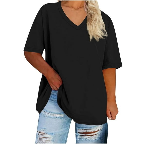 Black Tshirts for Women's T Shirt Womens Oversized Shirts Summer V Neck Tunic Tops Casual Loose Fit Workout Short Sleeve 2025 Beach Vacation Summer Tops