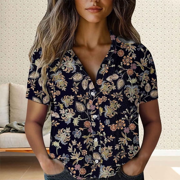 Black Tshirts for Women Cotton Shirt Printed Fashion Down Shirts Casual Tops Short Sleeve Blouse Going Out Tops for Women