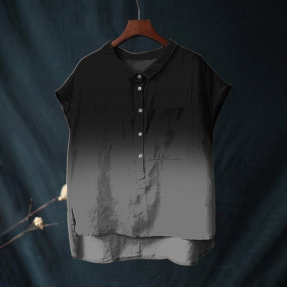 Black Tshirts for Women Cute Tops for Women Collar Non Sleeve Linen Shirts Plus Size Floral Blouses Casual Summer Clothes Summer Tops
