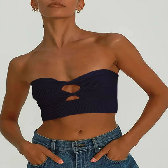 Black Tshirts for Women Pure Color Shaped Design Knitted Style Strapless Vest Sweater Top Summer Tank Tops for Women 2025