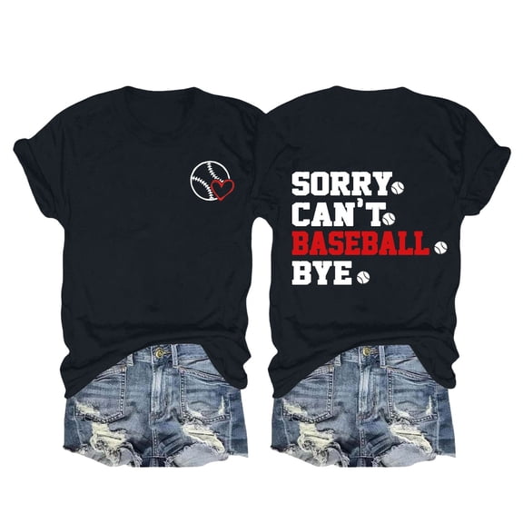 Black Tshirts for Women's Spring/summer Baseball Print Loose T Shirt Short Sleeve Top Going Out Tops for Women