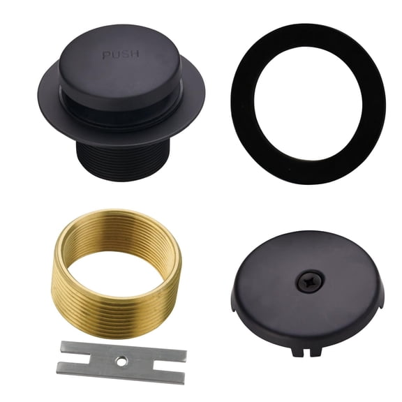 Black Tub Drain Tip-Toe Tub Trim Set Conversion Kit Assembly, Hidrop Bathtub Drain Replacement Trim Kit with 1-Hole Overflow Faceplate and Universal Fine/Coarse Thread, Matte Black