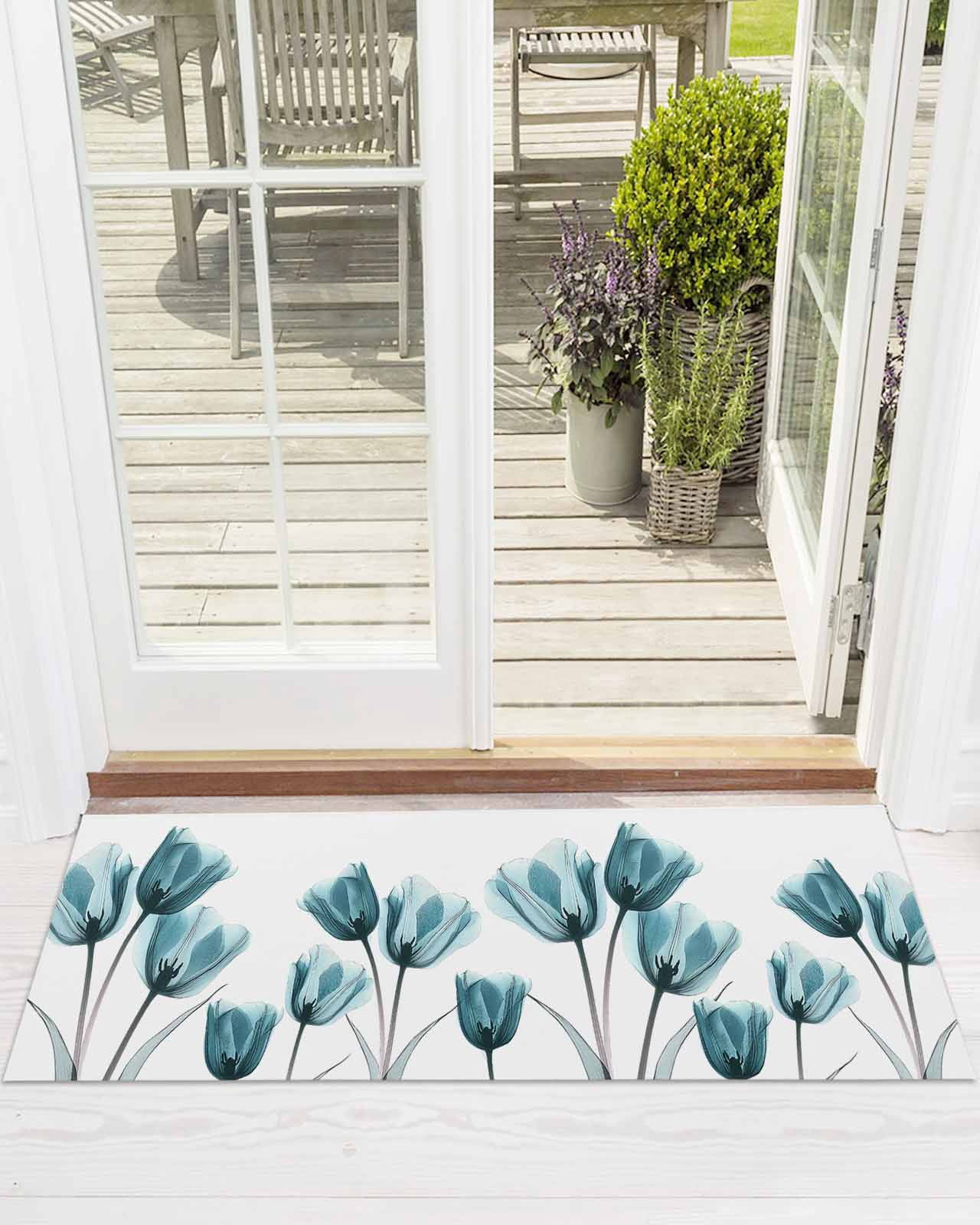 Black Tulip Front Door Mat Minimalist Modern Flower Art Welcome Doormat ...