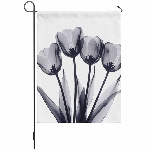 Black Tulip House Flags For Outdoor, Transparent Flowers Small Double Side Yard Flags Weather Proof House Decor for Lawn Outside Holiday 28 x 40 Inches