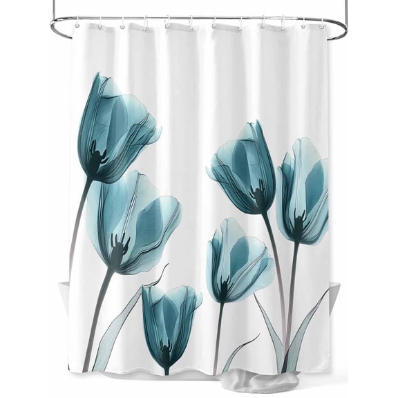 Black Tulip Shower Curtain, Minimalist Modern Flower Art Waterproof Shower Curtain Set with 12 Hooks Lightweight Washable Fabric Shower Curtains for Bathroom 72x78 Inches