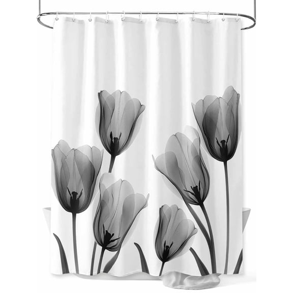 Black Tulip Shower Curtain, Minimalist Modern Flower Plant Art Waterproof Shower Curtain Set with 12 Hooks Lightweight Washable Fabric Shower Curtains for Bathroom 48x72 Inches