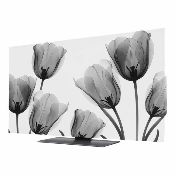 Black Tulip TV Dust Cover 24 Inch, Minimalist Modern Flower Plant Art Computer Monitor Cover Dustproof Stretchable Indoor TV Screen Protector for LED LCD Universal Monitors
