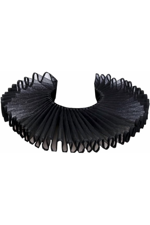 Black Tulle Ruffled False Collar Victorian Renaissance Elizabethan Detachable Lace Up Ruffs Transparent Organza Cape Clown Neck Collars for Women Ladies Costume Accessories Cosplay