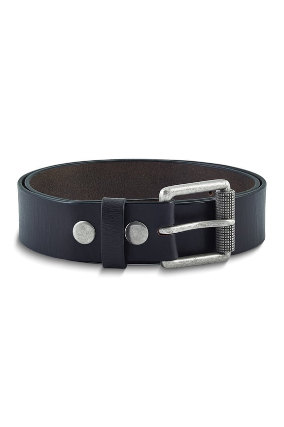 Black Tumbled Cowhide Leather Silver-tone Buckle Belt Size 34