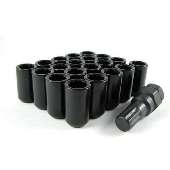 Black Tuner Acorn 14x1.5 Lug Nut Kit 20 Pc Set with Key